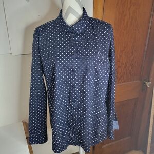 Womans Tommy Hilfiger Navy White Polka Dot Button Front Blouse Size XXL